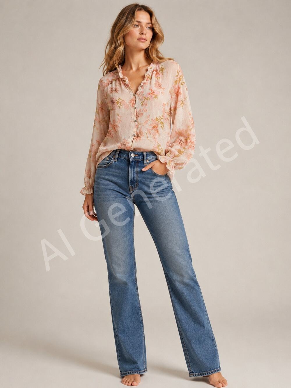 Sportina 100% Silk Floral Blouse Women’s L Cottagecore Coastal Sheer Button-Up